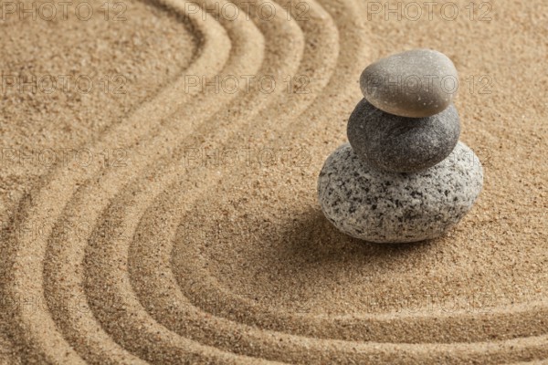 Japanese Zen stone garden, relaxation, meditation, simplicity and balance concept, pebbles and