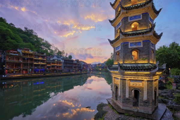 Chinese tourist attraction destination, Feng Huang Ancient Town (Phoenix Ancient Town) on Tuo Jiang
