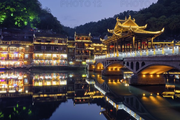 Chinese tourist attraction destination, Feng Huang Ancient Town (Phoenix Ancient Town) on Tuo Jiang
