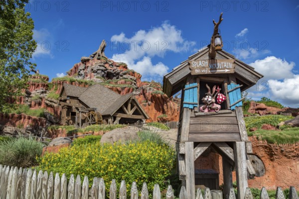 Splash Mountain log ride attraction in the Frontierland area of Magic Kingdom at Walt Disney World,