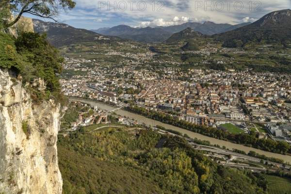 View of Trento and the Trentino mountain landscape from the Sardagna district, Trento, Trentino,