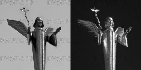 The Golden Angel by Fritz Bartsch-Hofer on the roof of the Engel pharmacy in Giessen, graphic