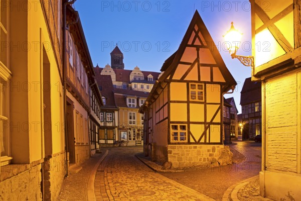Half-timbered houses in Finkenherd with Schlossberg, alley in the old town centre of the World