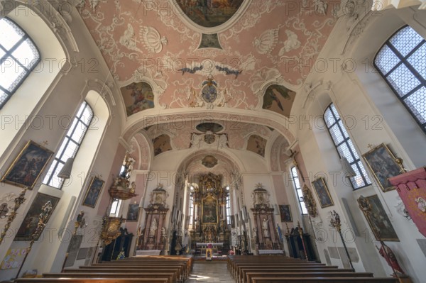 Interior of the Baroque Church of St George, built in 1728, Ellingen, Middle Franconia, Bavaria,