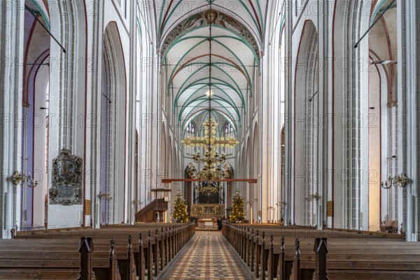Interior with triumphal cross of Schwerin Cathedral St. Marien and St. Johannis, state capital
