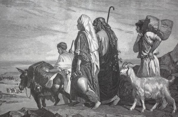 Naomi and her people travelling abroad, Naemi, a biblical figure, in the Book of Ruth Old