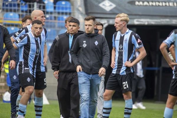 Football 3rd division, 2024/25 season, matchday 33: Waldhof Mannheim vs. 1860 Munich***Dejection at
