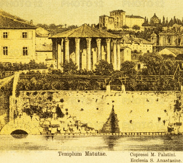 Semicircular mouth of the Cloaca Maxima into the Tiber, canal system for drainage, Templum Matutae