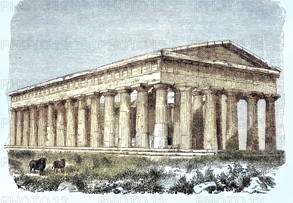 The Temple of Poseidon in Paestum, Campania, Italy, 1870 / Der Poseidontempel in Paestum,