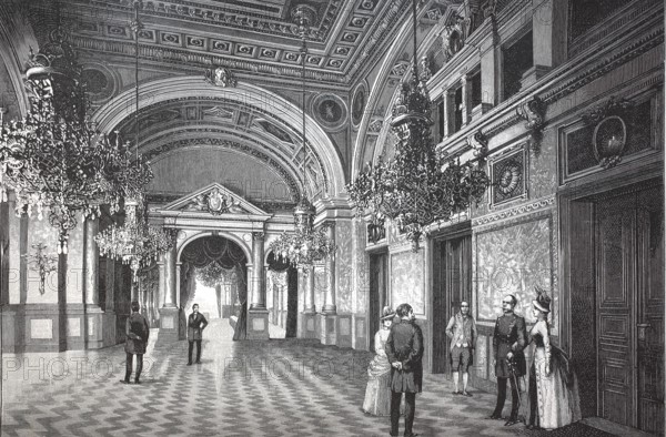 Ballroom in the Imperial Palace in Strasbourg, 1890, France, digital reproduction of an original