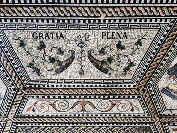 Floor mosaic Gratia plena, detail, interior view of the Chapel of Grace in Kevelaer, Lower Rhine,