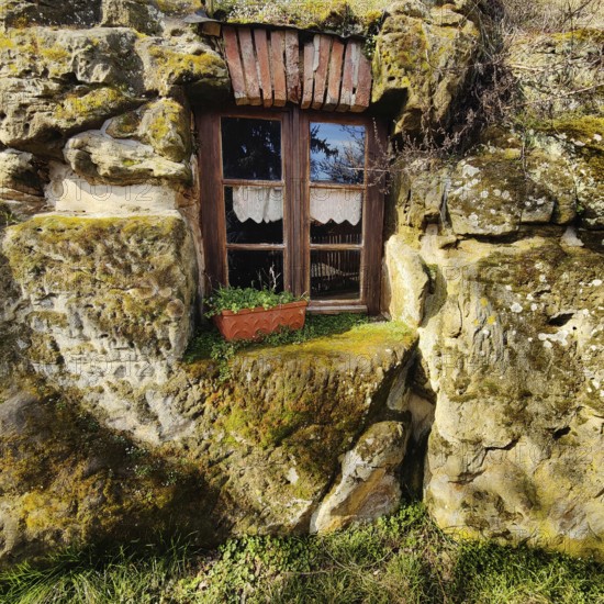 Cave flats in Langenstein, district of Halberstadt, Harz county, Saxony-Anhalt, Germany, Europe