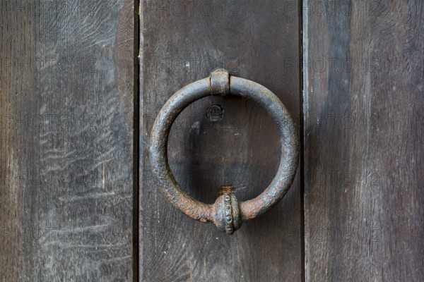 Door knocker as a ring at the Romanesque Basilica of the Holy Cross in Wechselburg, Saxony,