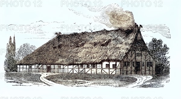 Old Saxon farmhouse, Saxony, Deutschland, 1870 / Altsächsisches Bauernhaus, Sachsen, 1870,
