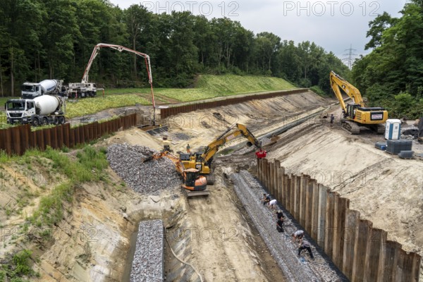 Renaturalisation work on the Boye, Emscher tributary, now sewage-free, the wastewater flows in the