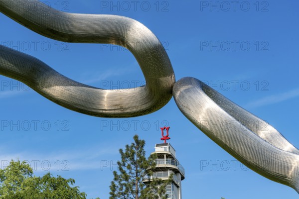The Grugapark, Gruga Tower and Orion artwork, on the Kranichwiese, in Essen, North