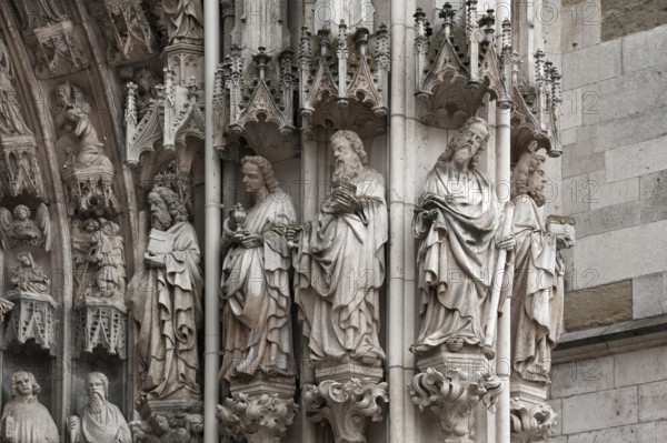 Sculptures of saints on the Gothic entrance portal, 1385-1415, Regensburg St Peter's Cathedral,