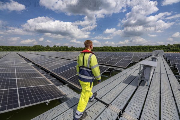 Germany's largest floating solar power plant on the Silbersee III, a quarry pond no longer used for