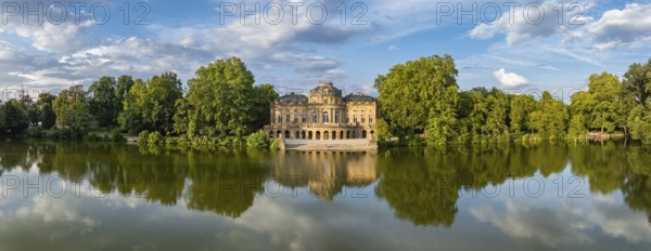 Lake Castle Monrepos reflected in Lake Eglosheim, Aerial view, Panorama, Ludwigsburg,