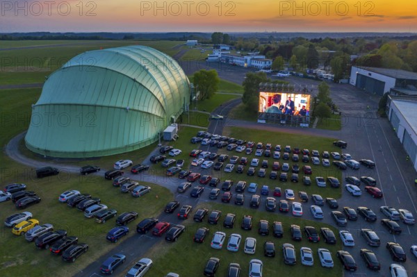 Drive-in cinema at Essen/Mülheim Airport Motor Movies, temporary film screening, at the WDL airship