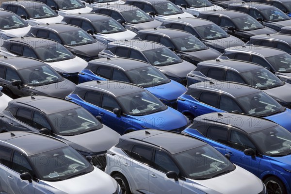 Duisburg, North Rhine-Westphalia, Germany - New cars, transhipment centre, car terminal in Duisburg
