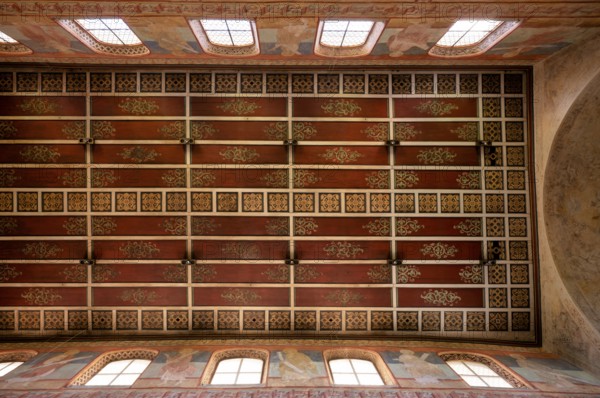 Interior view, nave, wall painting, ceiling painting, parish church of St George, Oberzell,