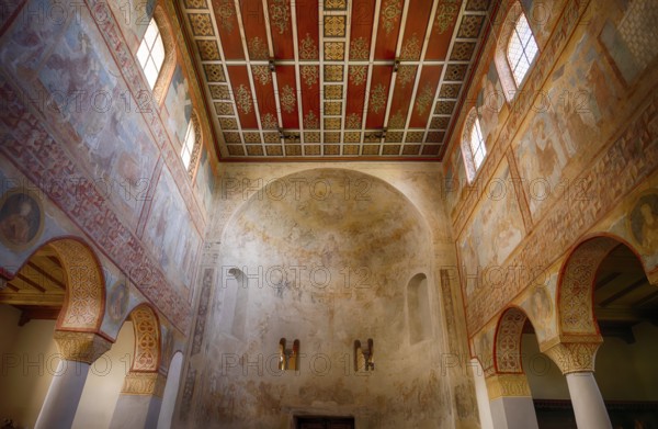 Interior view, western apse, nave, wall painting, ceiling painting, parish church of St George,