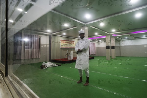 Hajj pilgrim offer prayers Hajj Musafir Khana before leaving to the airport, in Guwahati, India on