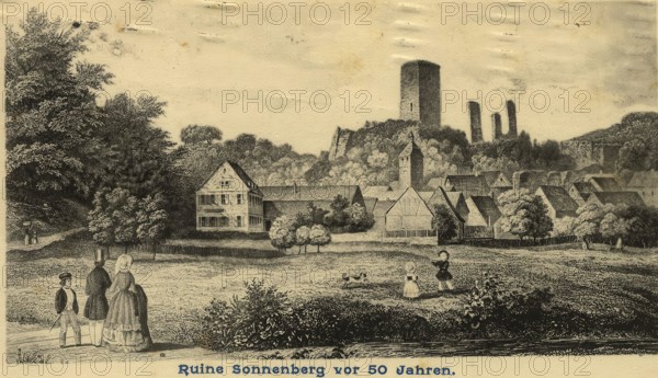 Historical postcard, picture postcard, Sonnenberg ruins near Wiesbaden, Hesse, Germany, digitally