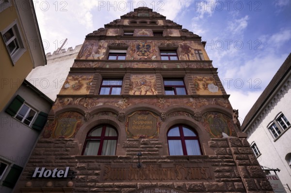 Hotel, restaurant, Graf-Zeppelin-Haus with wall painting, facade painting, Constance,