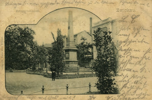 Historical postcard, picture postcard, war memorial in Zwickau, Saxony, Germany, digitally enhanced