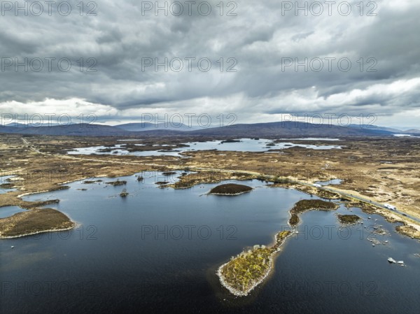 Rannoch Moor from a drone over Loch Ba and Loch of the Armpit, A82 Highland Way, Argyll and Bute,