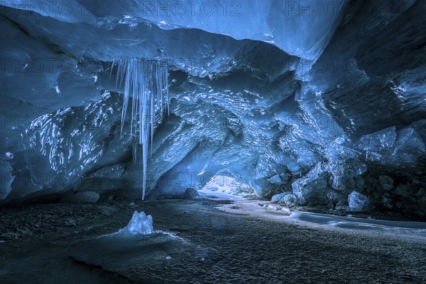 Glacier cave, ice cave, Morteratsch Glacier, Engadin, Grisons, Switzerland, Europe