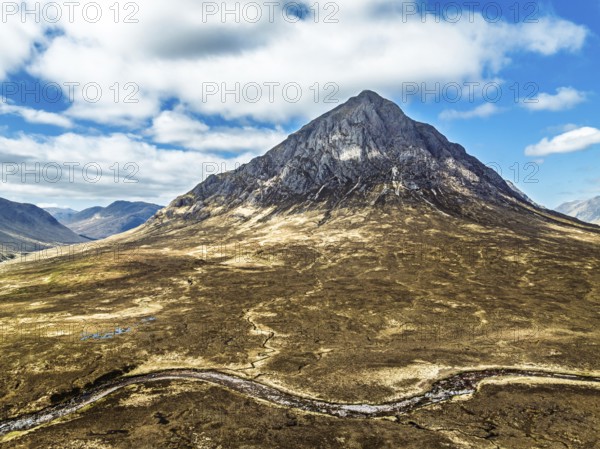 The Buachaille Mountain and Moors over Glen Etive Valley from a drone, Buachaille Etive Mòr, The