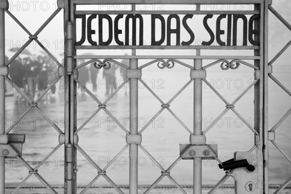 Tor tor to the beech forest concentration camp with the slogan Jedem das Seine on the entrance