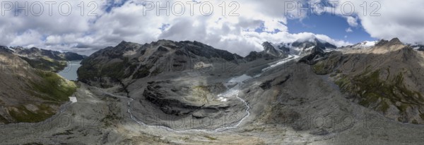 Aerial view, Alpine panorama, mountain landscape with glacier Glacier de Cheilon and summit Mont
