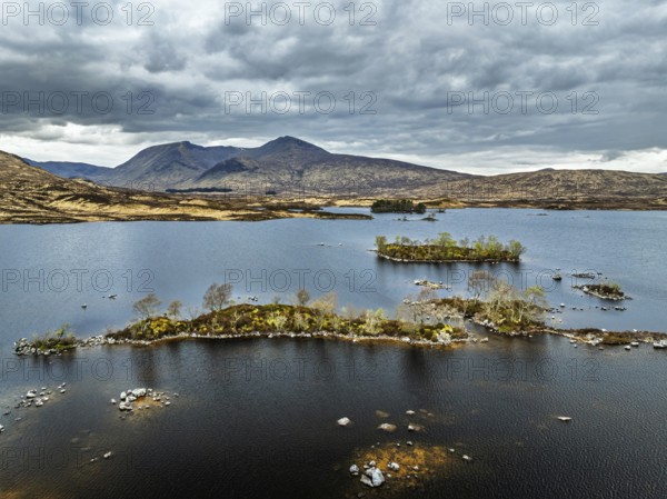 Rannoch Moor from a drone over Loch Ba and Loch of the Armpit, A82 Highland Way, Argyll and Bute,
