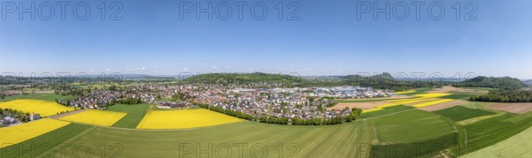 Aerial view, panorama, view of the municipality of Gottmadingen in Hegau, on the right on the