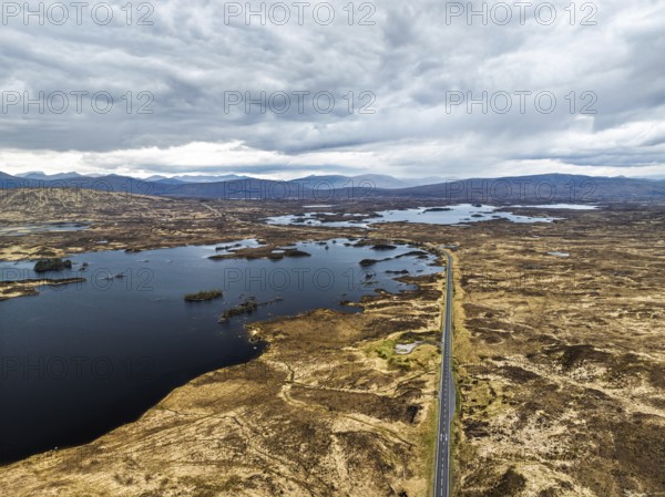 Rannoch Moor from a drone over Loch Ba and Loch of the Armpit, A82 Highland Way, Argyll and Bute,