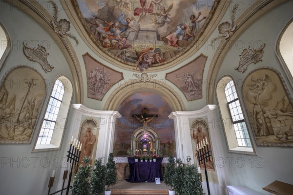 Chapel near the parish church of the Assumption of the Virgin Mary with a miniature replica of a