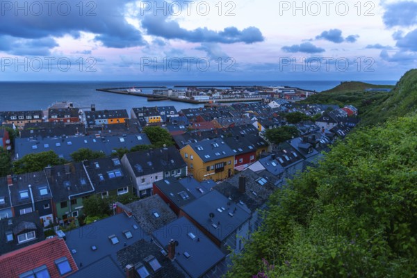 Heligoland Island, North Sea, view from the upper land, rooftops in the lower land, rows of houses,