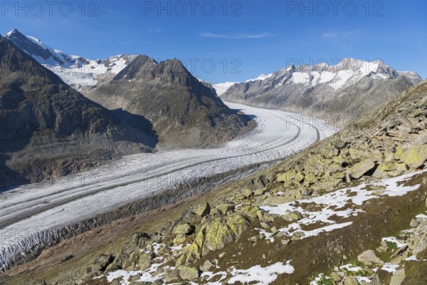 Aletsch glacier, glacier tongue, panorama, climate change, decline, global warming, ice, global