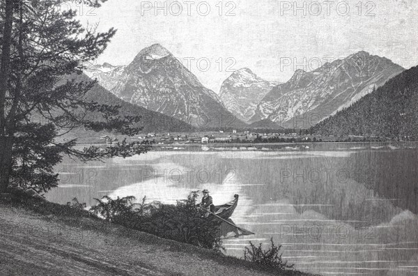 Achensee and the village of Pertisau, 1890, Tyrol, Austria, digital reproduction of an original