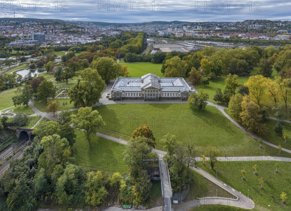 Rosenstein Castle with Natural History Museum, drone photo of Rosenstein Park with a view of the