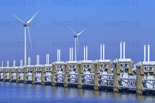 Movable barrier sections of the storm flood barrier, Oosterscheldekering, Eastern Scheldt storm