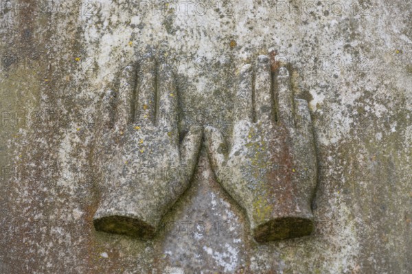 Symbol of hands on a Jewish gravestone, meaning: Lord bless and keep you, Israeli cemetery,