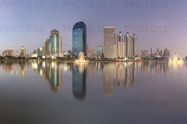 Benjakitti Park, eastern water zone with water fountain, a municipal park in the Khlong Toei