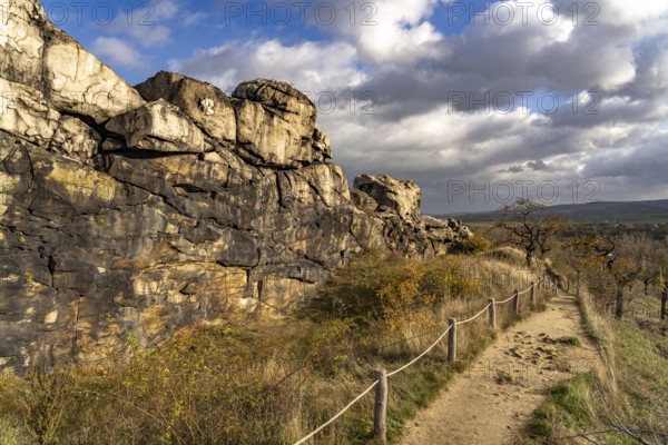 Hiking trail at the Devil's Wall rock formation in the Harz district near Thale and Weddersleben,
