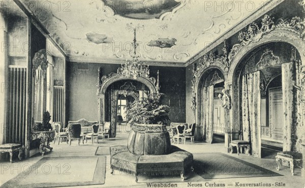 Historical postcard, picture postcard, spa hotel in Wiesbaden, Hesse, Germany, digitally enhanced