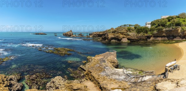 Coast of Plage du Port Vieux on a summer afternoon. Municipality of Biarritz, department of the